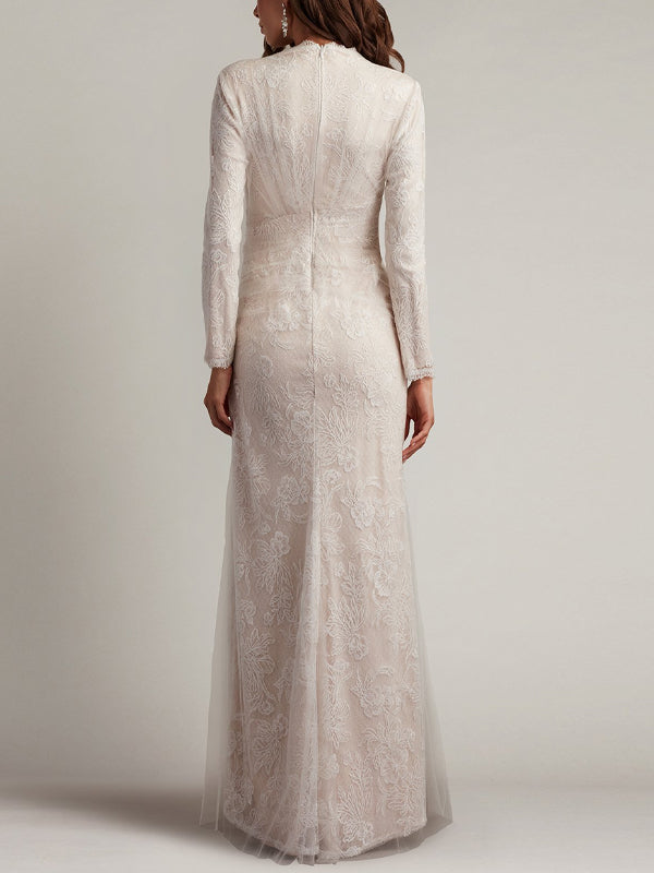 V-neck Lace Solid Color Maxi Dress