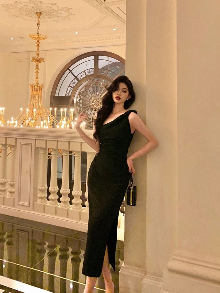 Sexy Sheath One Shoulder Black Sleeveless Prom Dresses Party Dress Summer Birthday Outfits 18th Birthday Dresses W820