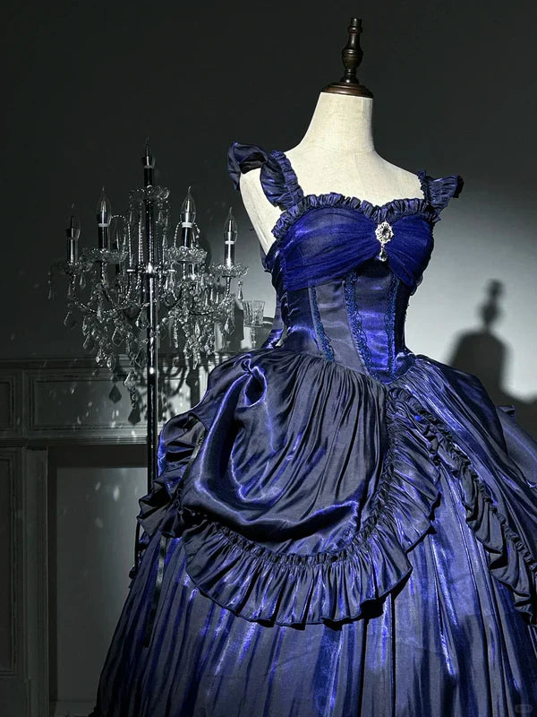 Light Blue/Purple/Dark Blue Mysterious Vintage Fashion Elegant Long Satin Floor Length Ball Gown Evening Dress Party Dress gh4250