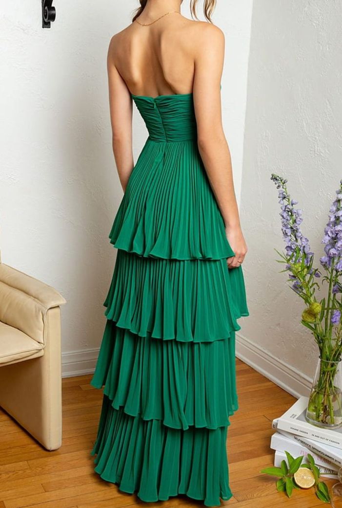 Cream Yellow/Light Pink/Green Fashion Elegant Strapless Long Chiffon Layered Ball Gown Evening Dress Wedding Bridesmaid Party Dress Prom Dress gh3657