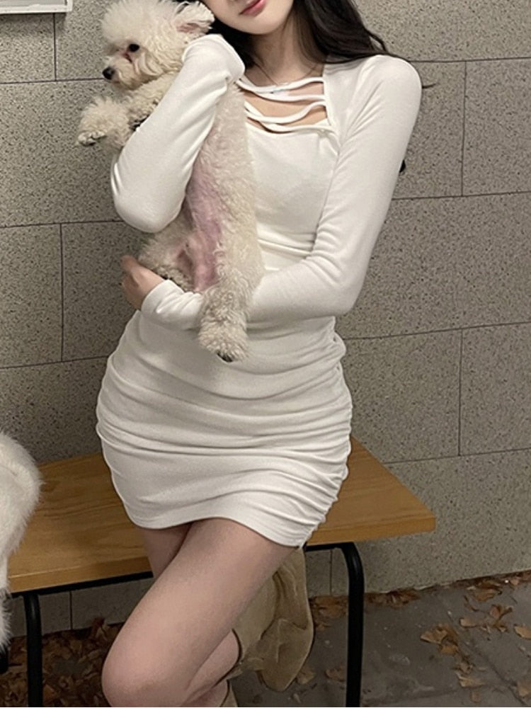 loveedsTM - 2024 Spring Long Sleeve Elegant Bodycon Dress Women Casual Slim Y2k Mini Dress Office Lady One Piece Dress Korean Fashion Chic