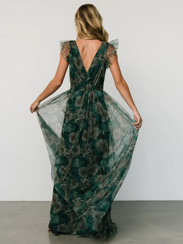 V-neck Sleeveless Print Maxi Dress