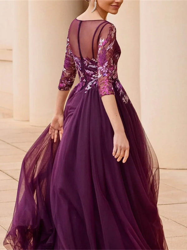 Women's Solid Color Embroidery Prom Dress
