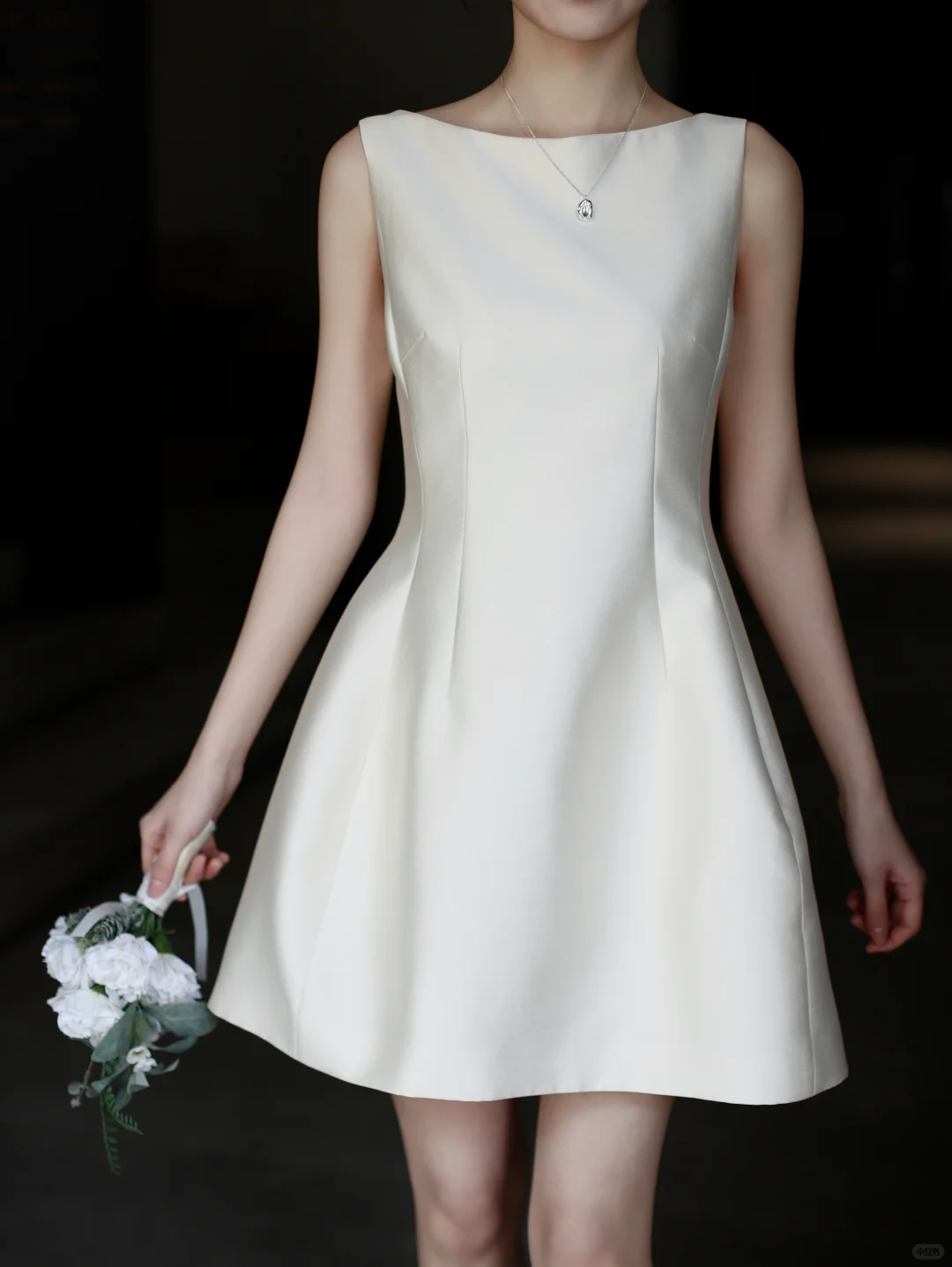 Simple A Line Round Neck Pearl White Satin Short Homecoming Dress Birthday Dress SH3155