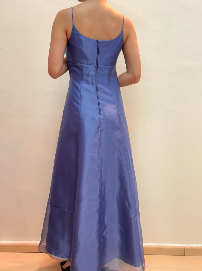 Stunning A Line Spaghetti Strap Beaded Purple Tulle Satin Prom Dress Evening Dress SH2223