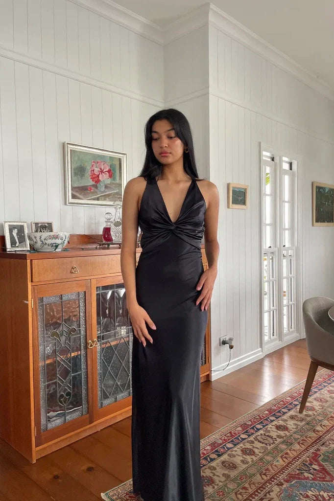 Simple A Line Halter Purple Satin Open Back Prom Dress Evening Dress SH2533