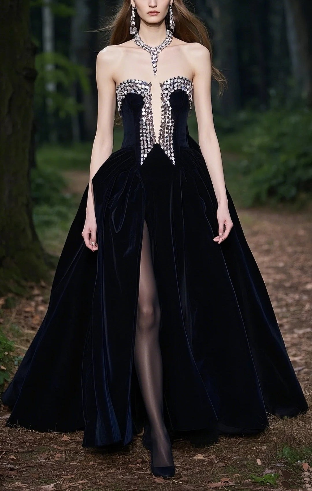 Black rhinestone long velvet ball gown evening dress gh4784
