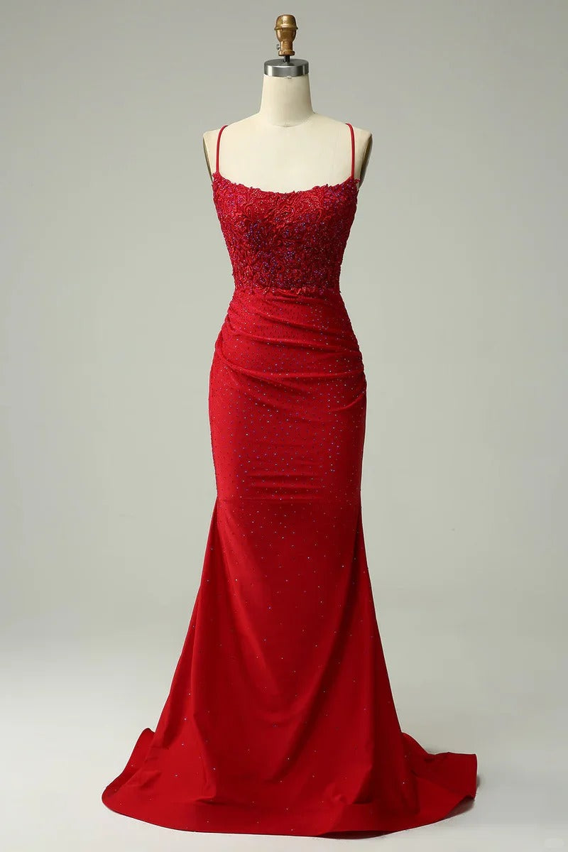 Blue/Green/Red Exquisite Shiny Elegant Satin Long Mermaid Fit Floor Length Ball Gown Evening Dress Prom Dress gh4202