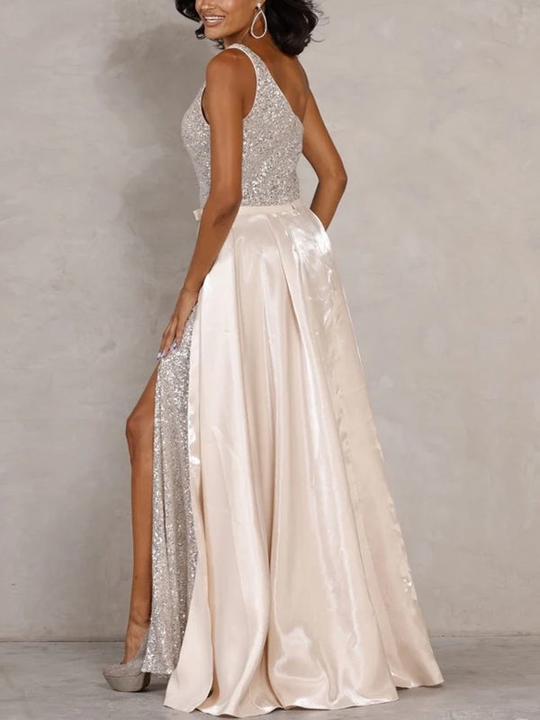 Off-shoulder Sequin Solid Color Maxi Dress