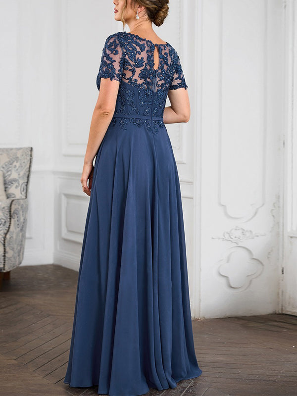 Round Neck Lace Solid Color Maxi Dress