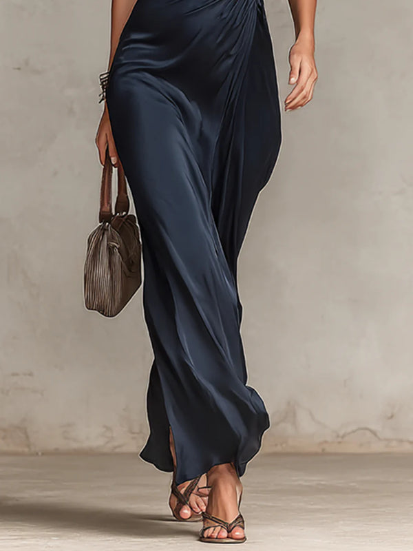 Chiffon Solid Color Temperament Single Breasted Women's Dress