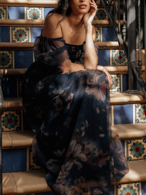 Square Neck Chiffon Temperament Mesh Women's Dress