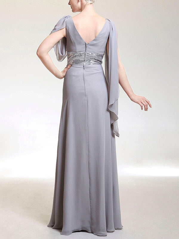 V-neck Sleeveless Solid Color Sequins Maxi Dress