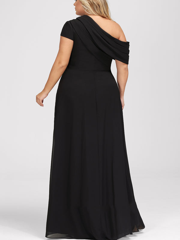 A-line Asymmetrical Floor-Length Chiffon Evening Dress With Pleated