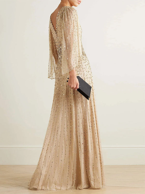 Sequin Solid Color Maxi Dress