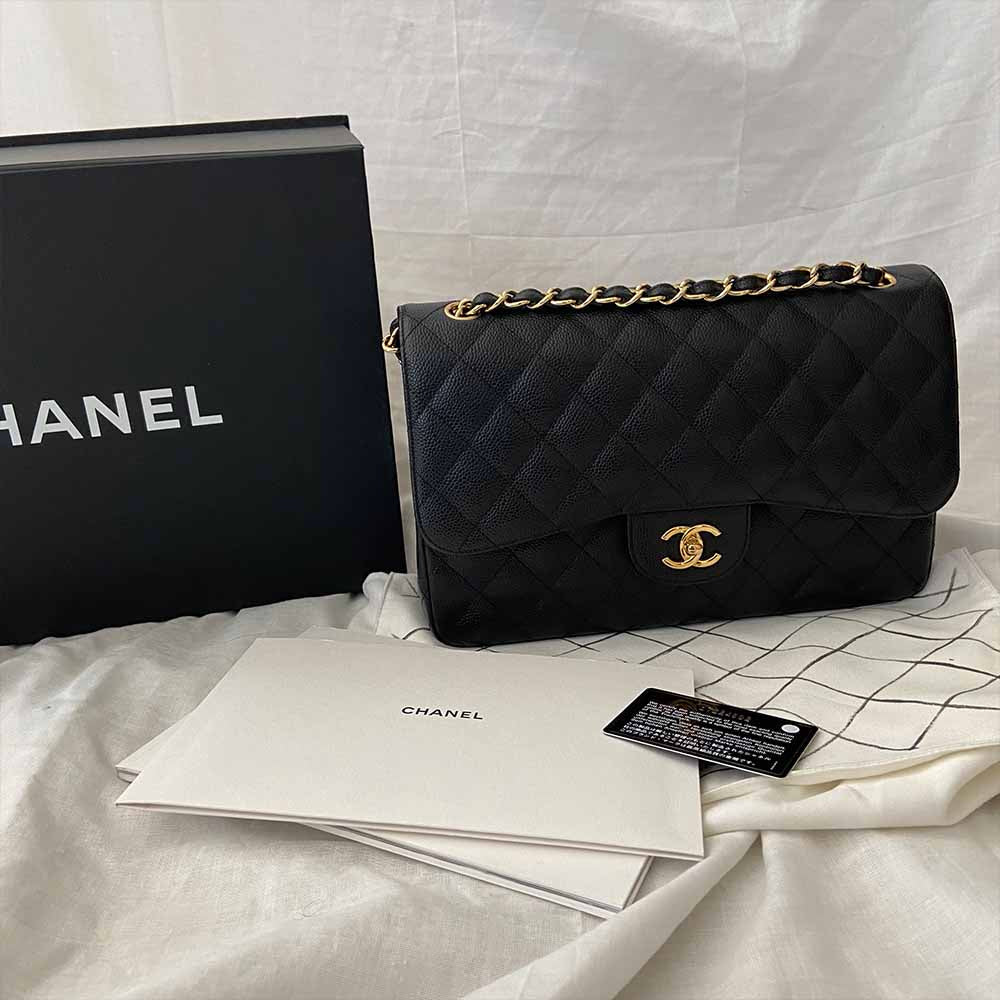 Chanel Black Jumbo Caviar Double Flap Classic Bag