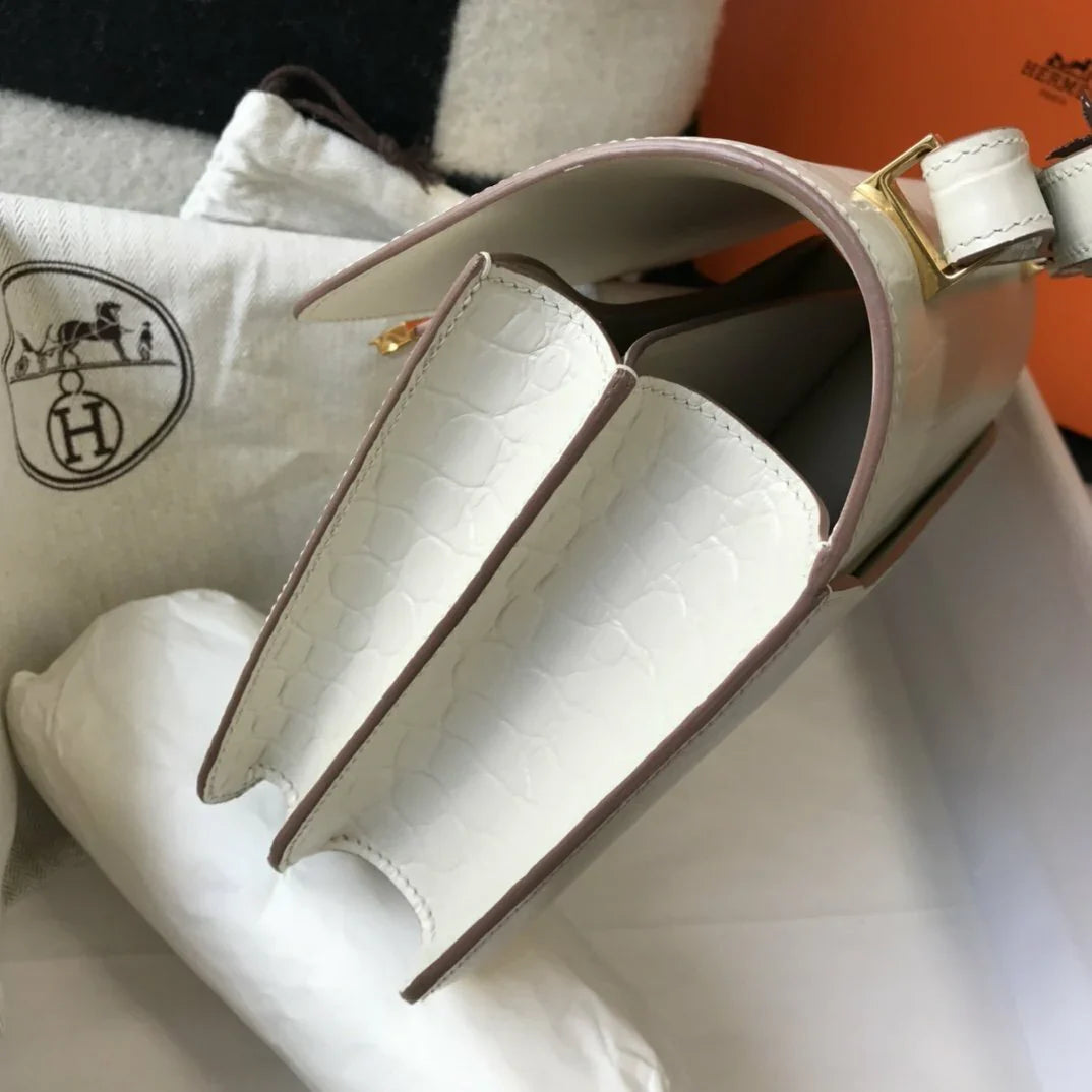HMS Constance 23 Pattern Crocodile White Handbag