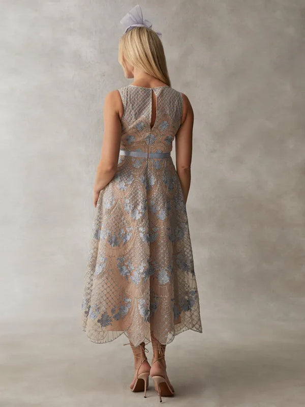 Crew Neck Sleeveless Printed Midi Dress