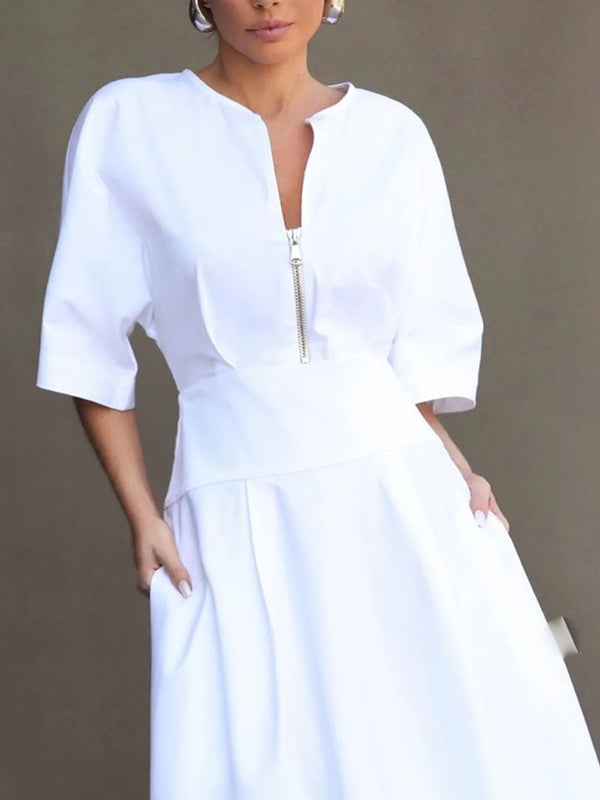 Cotton Urban Plain Raglan Sleeve V Neck Maxi Dress