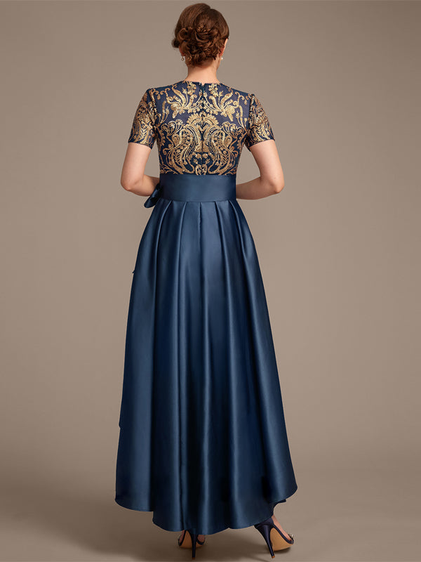 Round Neck Printed Patchwork Midi Dress