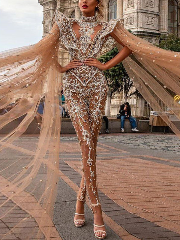 Lace Sequined Long Sleeve Jumpsuit