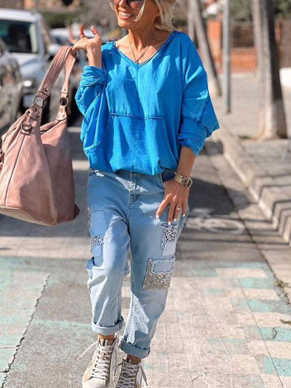 Casual Simple Pocket Daily Ladies Tops