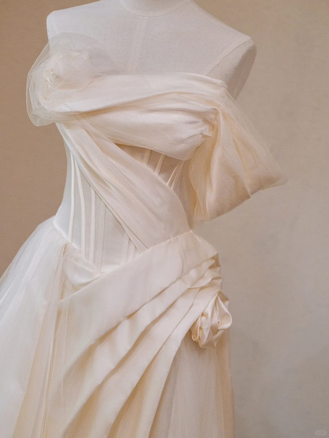 Elegant Off The Shoulder Satin Tulle Pleated White Long Wedding Dress S906