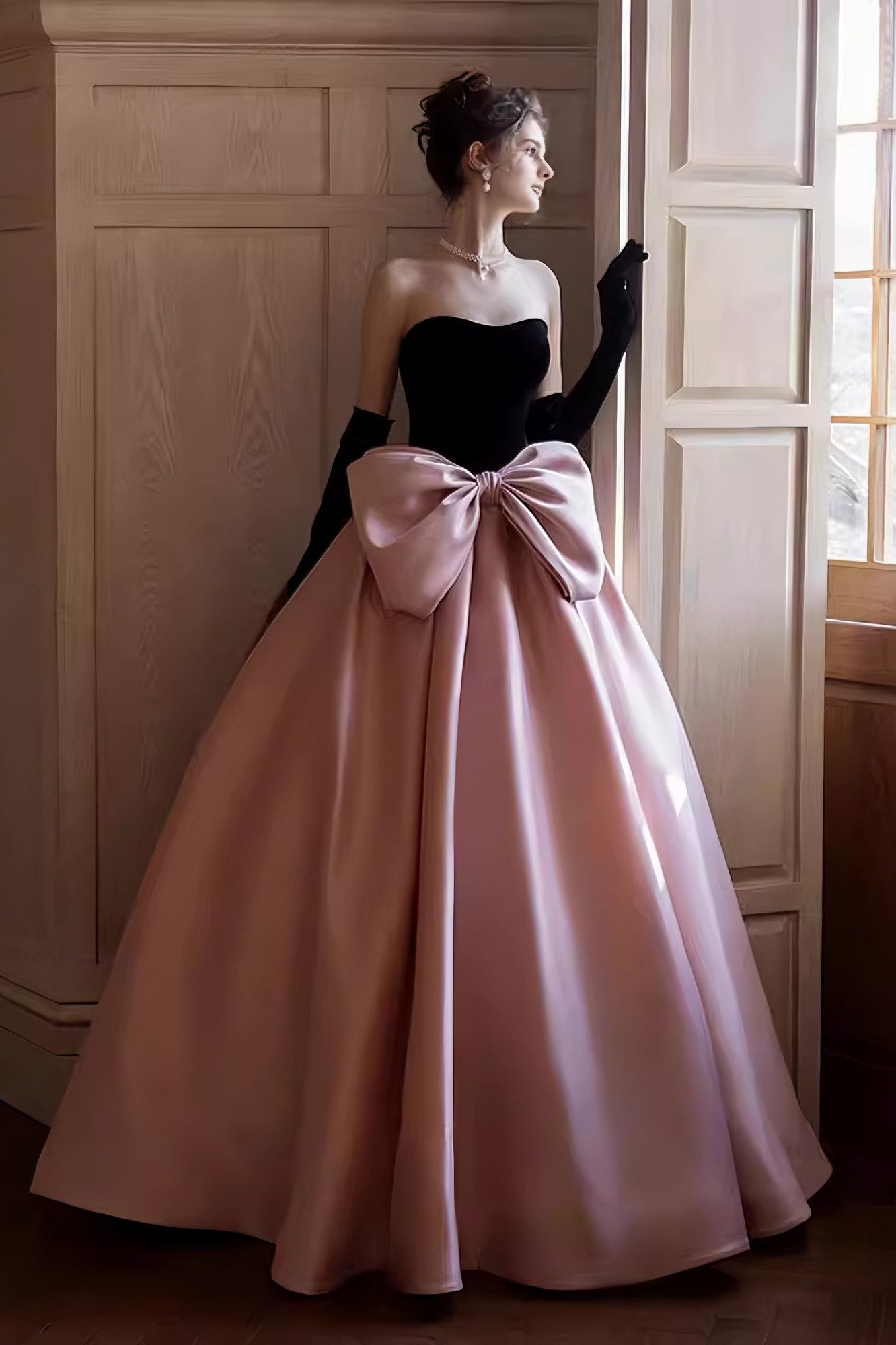 loveedsTM-Runaway princess evening dress black adult ceremony birthday party bow pink dress