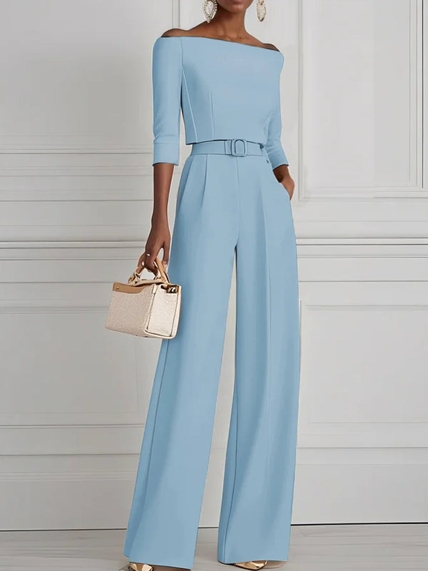 Women White Off The Shoulder Half Sleeve Dressy Jumpsuit