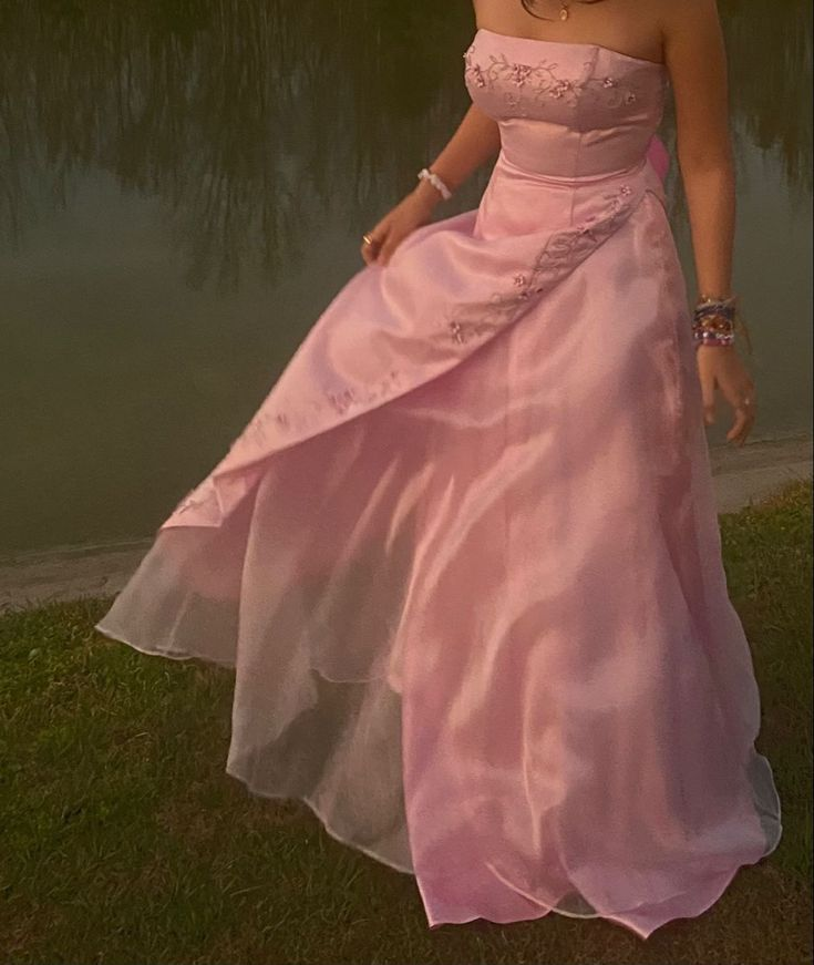 Retro A Line Strapless Pink Chiffon Long Party Dress Prom Dresses SD1397