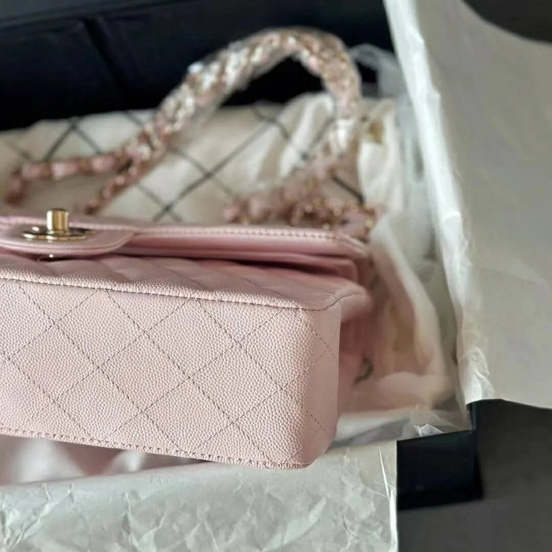 CHANEL Caviar Quilted Medium Double Flap Light Pink