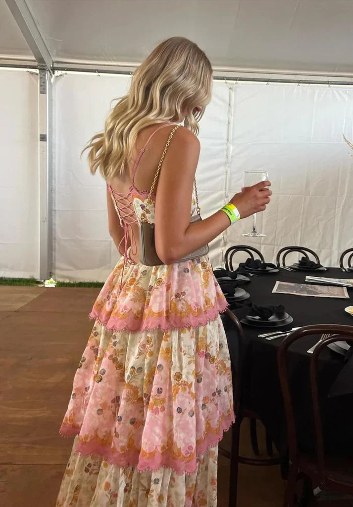 Orange fashion sweet floral layered lace long prom dress evening gown garden party dress gh2895