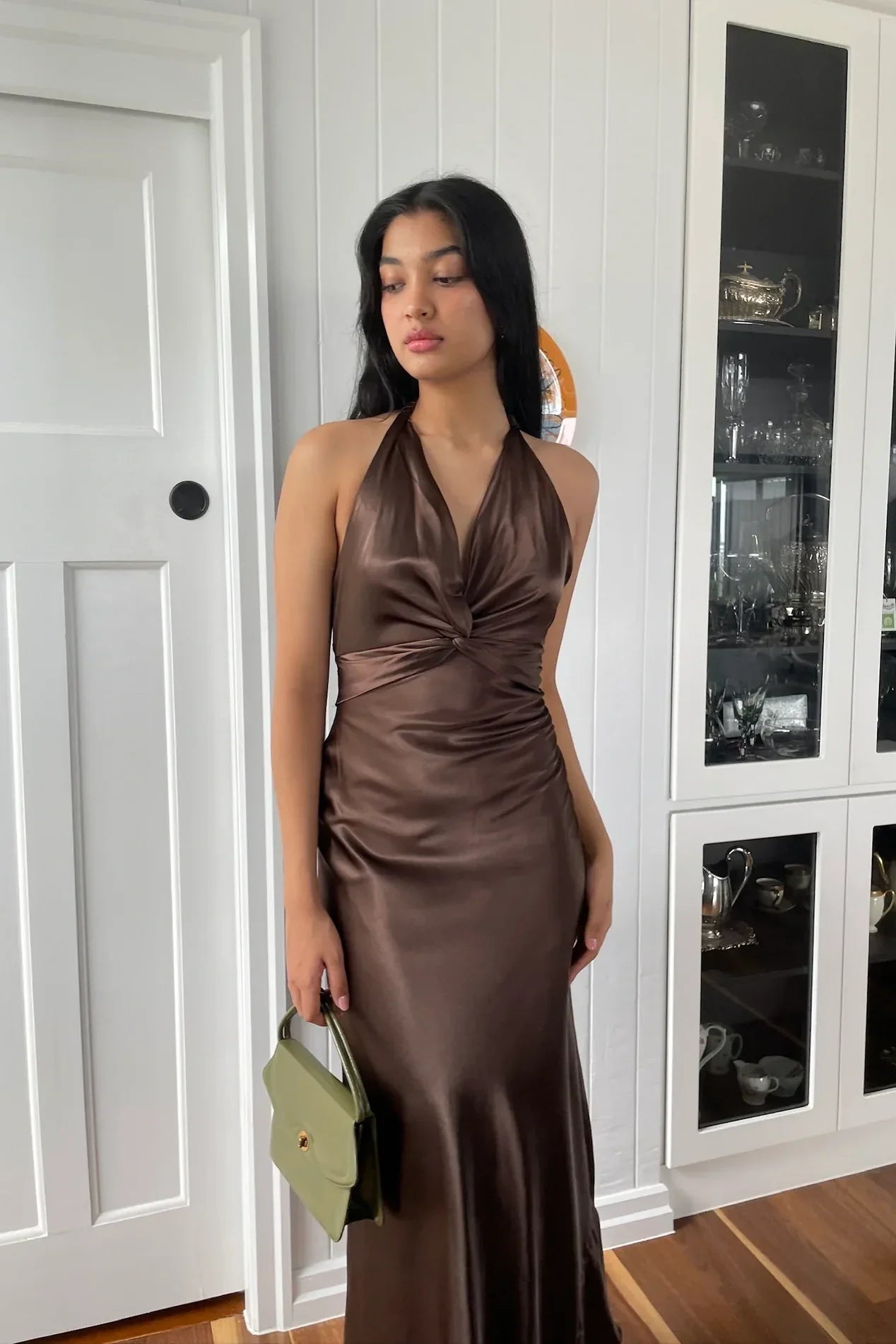 Simple A Line Halter Purple Satin Open Back Prom Dress Evening Dress SH2533