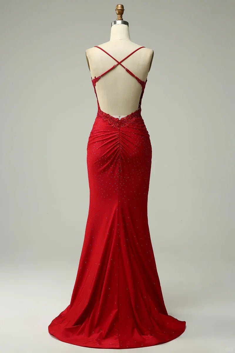 Blue/Green/Red Exquisite Shiny Elegant Satin Long Mermaid Fit Floor Length Ball Gown Evening Dress Prom Dress gh4202