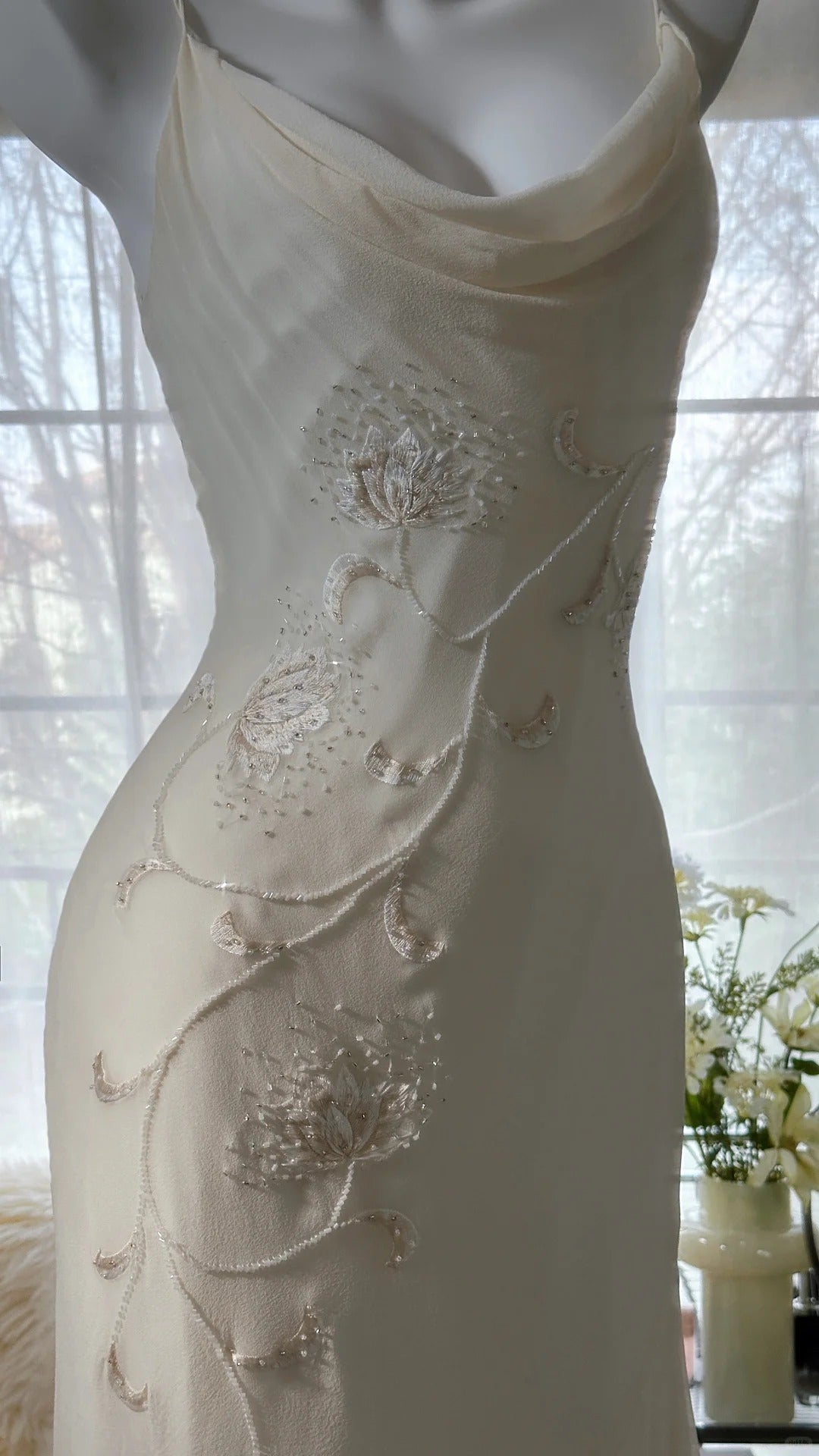 Ivory White Elegant Fashion Exquisite Floral Beading Long Chiffon Ball Gown Evening Dress Party Dress gh4006