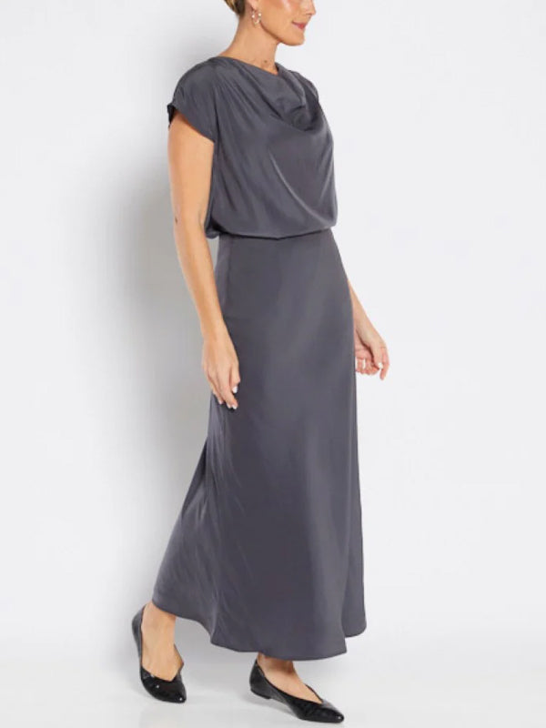 Round Neck Solid Color Top And Skirt Suit