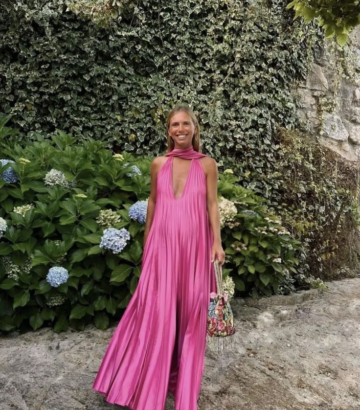 Pink/green V-neck Elegant Long Satin Evening Dress Party Dress Wedding Guest Dress gh3056
