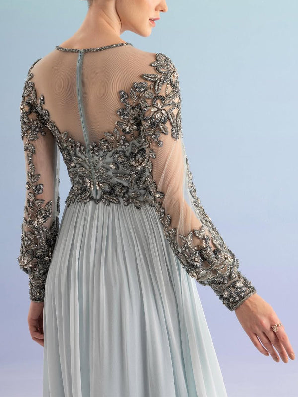 Round Neck Sequined Mesh Solid Color Maxi Dress