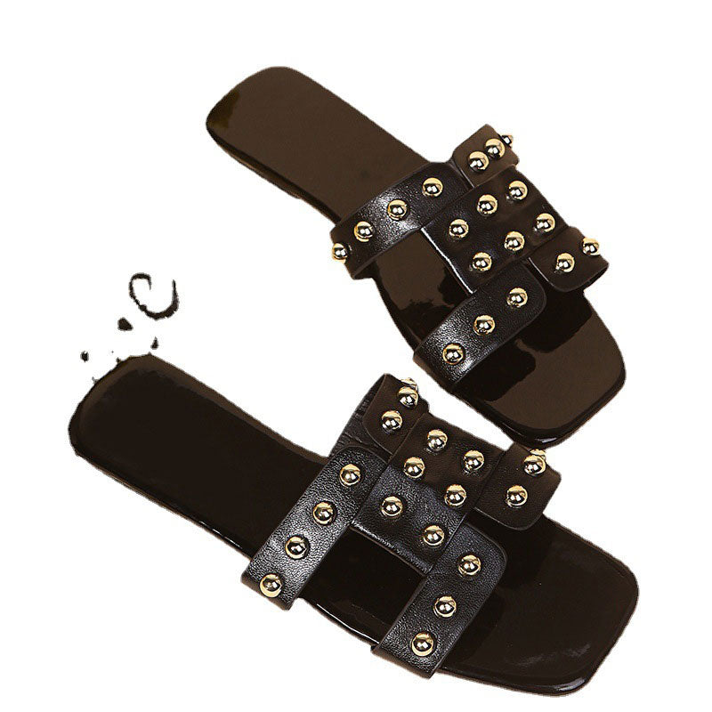 rivet sandals outer wear flat large size slipper