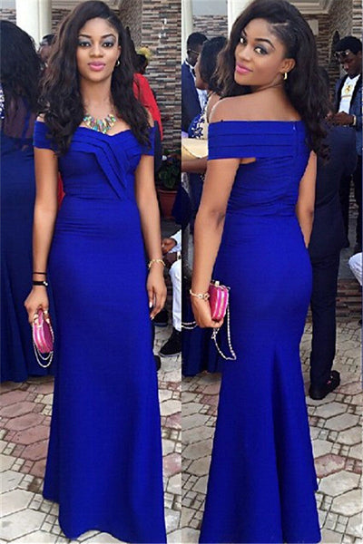 ROYAL BLUE WEDDING GUEST DRESS SHEATH OFF SHOULDER NEW ARRIVAL PROM DRESS SAS52