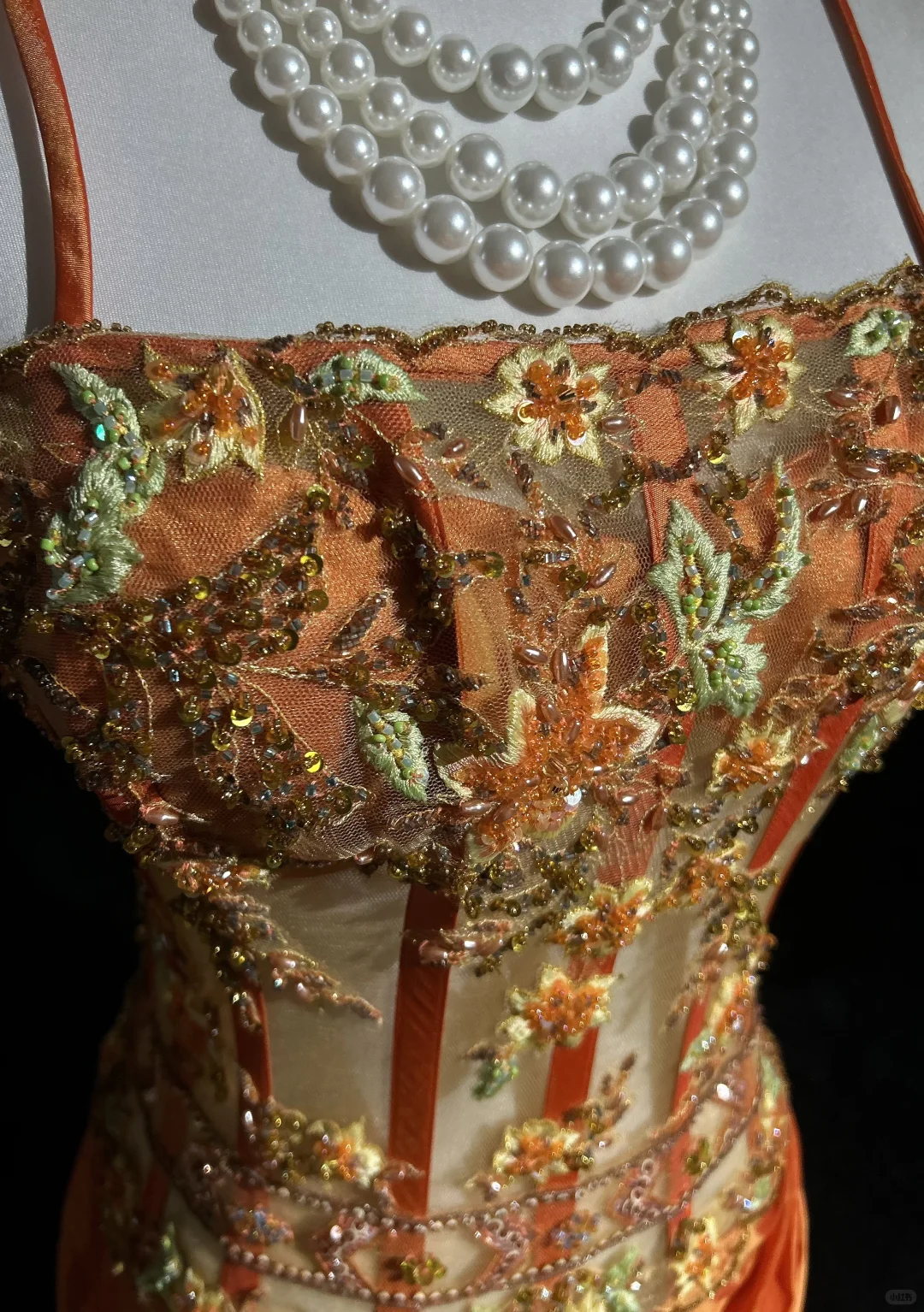 Retro Orange Mermaid Straps Corset Beaded Layered Satin Prom Dress Evening Dress SH3329