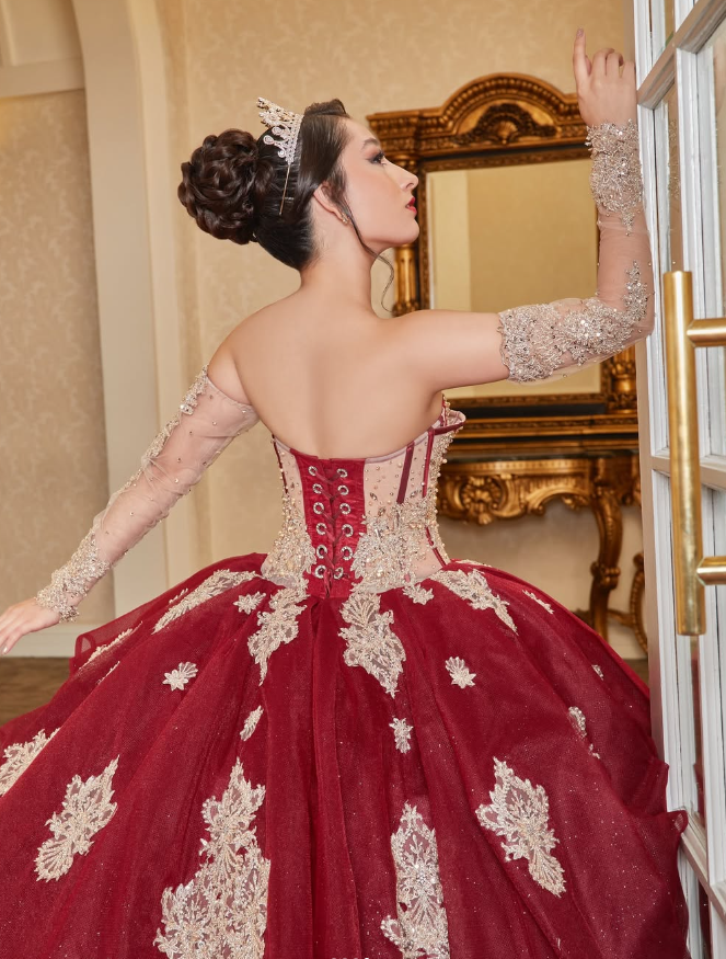 Gorgeous Red A Line Sweetheart Neck Appliques Beaded Tulle Quinceanera Dresses Ball Gown SH2557
