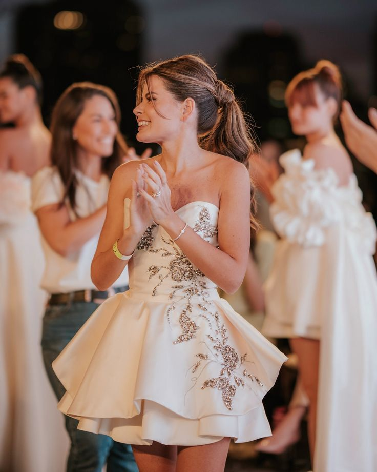 Stylish White Satin Beaded Homecoming Dress Mini Party Dress S410