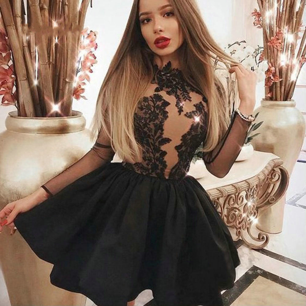 PM059,Black Lace Homecoming Dresses Back To School Dress