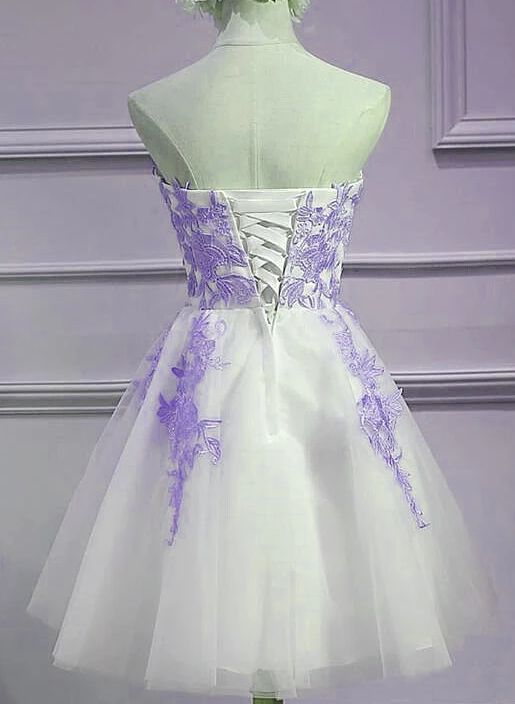 A-line Blue Sweetheart Strapless Appliques Homecoming Dresses SH790