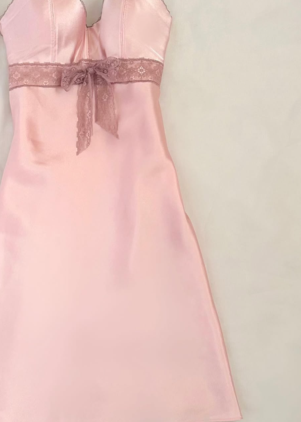 Simple Pink A Line Spaghetti Strap Lace Satin Short Homecoming Dress Birthday Dress Outfits SH3541