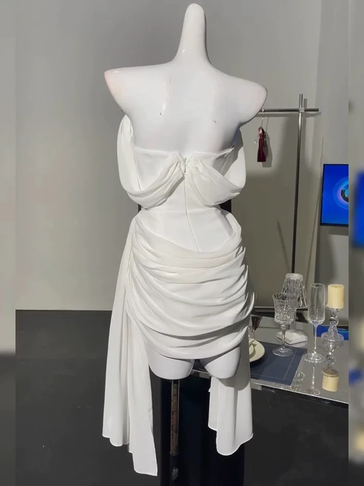 Pretty Strapless White Chiffon Pleated Sheath Short 8th Grade Homecoming Dress Birthday Dress S917