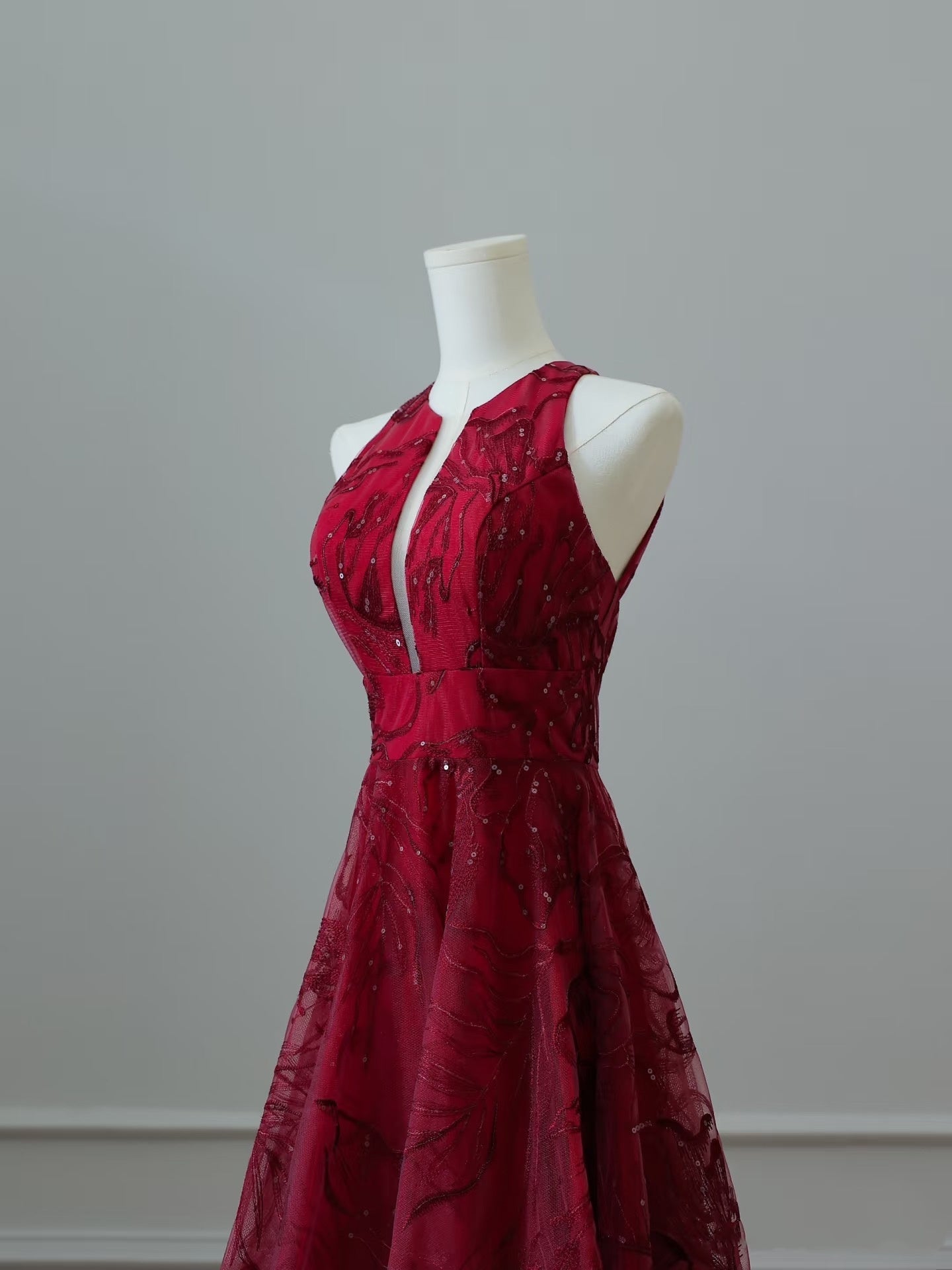 Sexy High Low Burgundy Sequin Long Prom Dresses Evening Gowns S3840