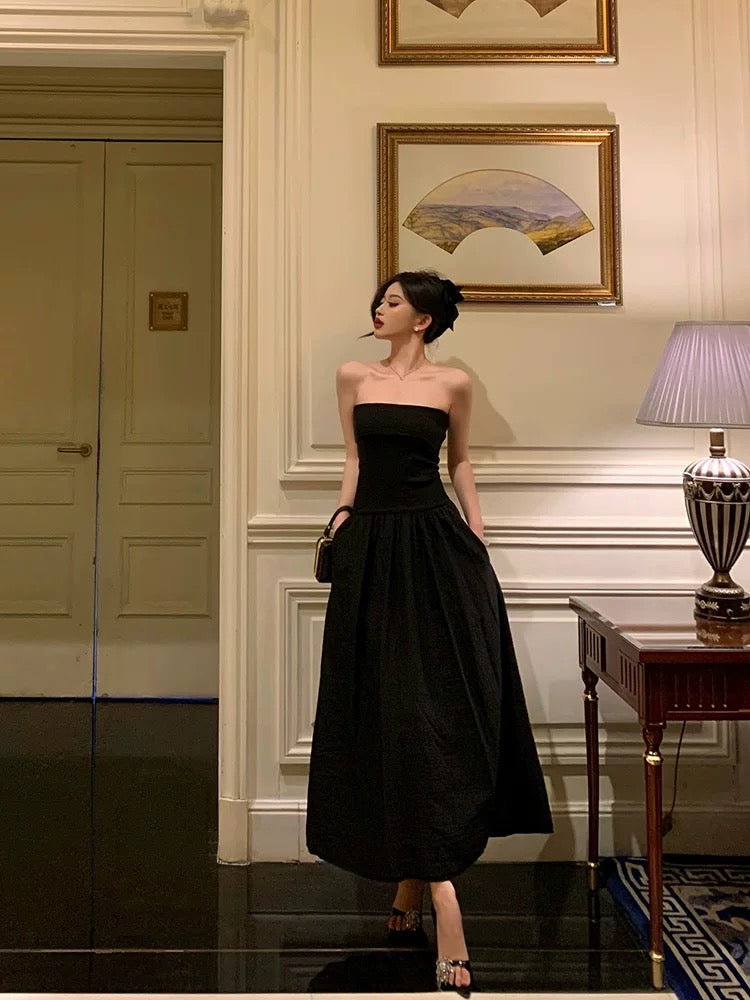 Sexy A Line Strapless Black Sleeveless Prom Dresses Party Dress Summer Birthday Outfits 18th Birthday Dresses W814