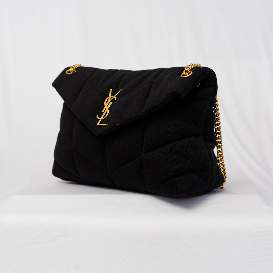 Saint Laurent black Loulou Puffer Shoulder Bag Quilted Wool Medium